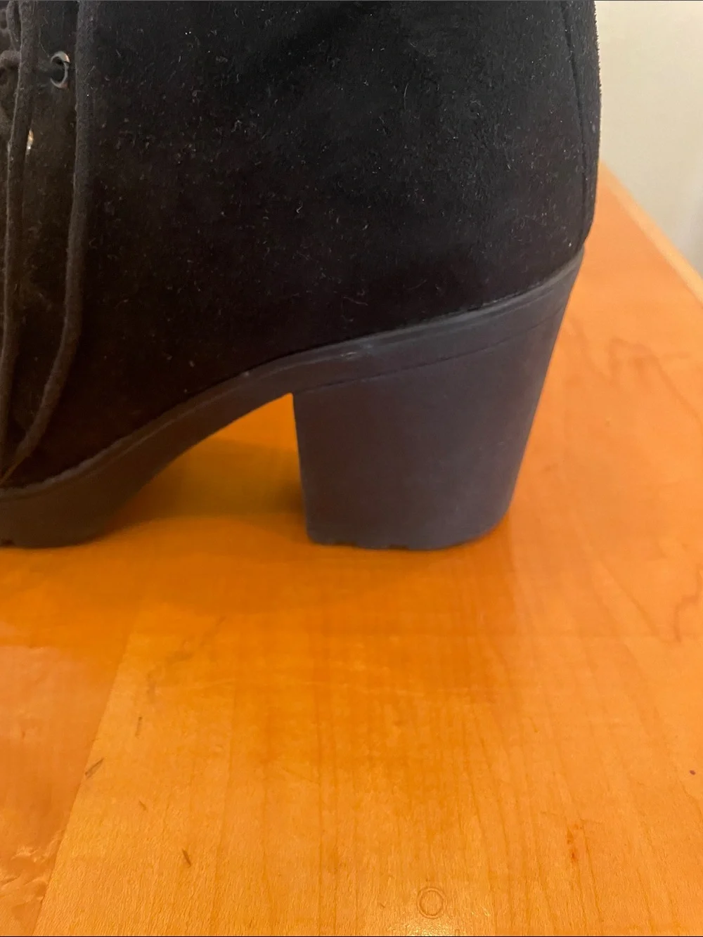 Women's Black Suede Lace-Up Chunky Heel Booties